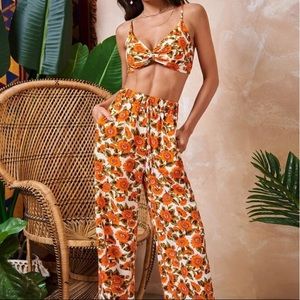 Orange and green crop and pant set